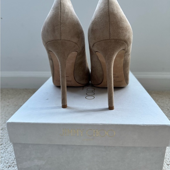 Jimmy Choo Romy 100 Nude Suede Heels - Picture 3 of 7
